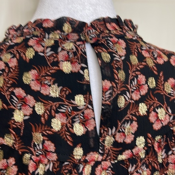 LOFT Women's Shimmer Vine Pleated Yoke Blouse Size M - Picture 6 of 8